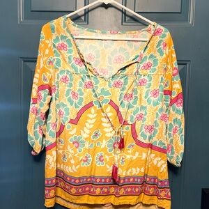 NATURAL LIFE Floral Blouse and shorts set- Yellow, Pink, and Blue